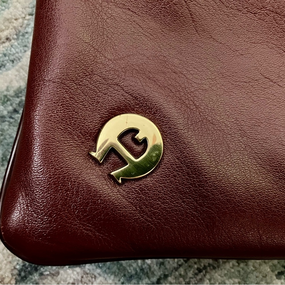 Etienne Aigner Burgundy Clutch with Brass Logo Accent - Picture 2 of 5